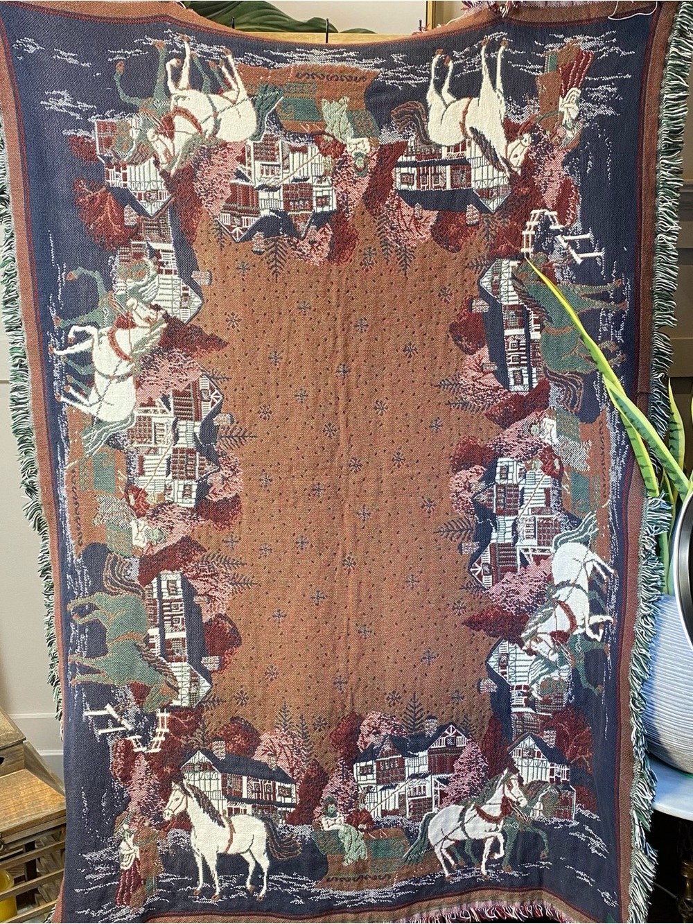 American Sleigh Ride, Christmas Tapestry Throw Blanket, 70 x 50, Goodwin Weavers - Picture 7 of 8